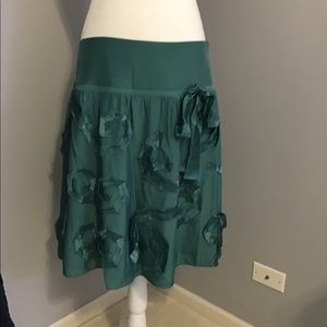 S.H.A.G. Teal Drop Waist Silk Skirt W  Bow Sz 10